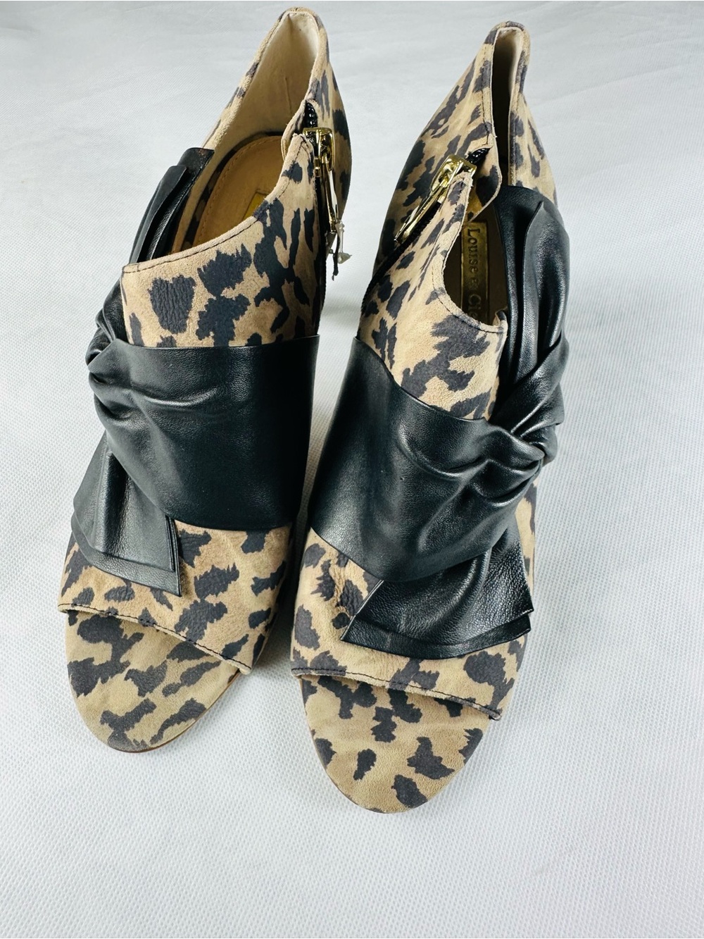 Leopard Print Peep-Toe Heels with Black Bow Accent - Picture 10 of 15